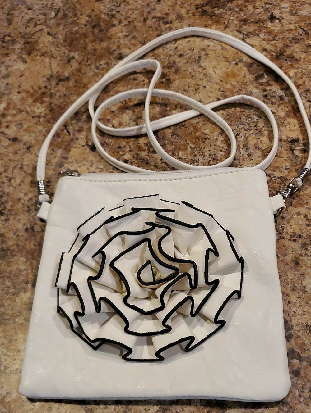 White Floral Accent Crossbody Bag
